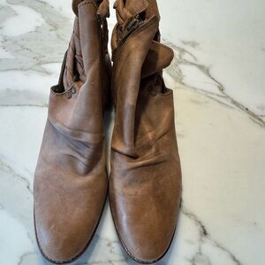 Free People Tan Brown Leather Braided Ankle Booties